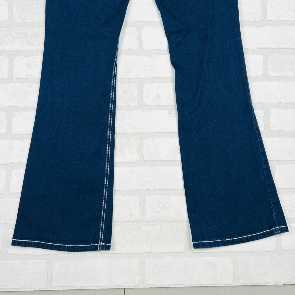 Dark Wash Girls' Flared Jeans with Pink Accent Stretch Denim